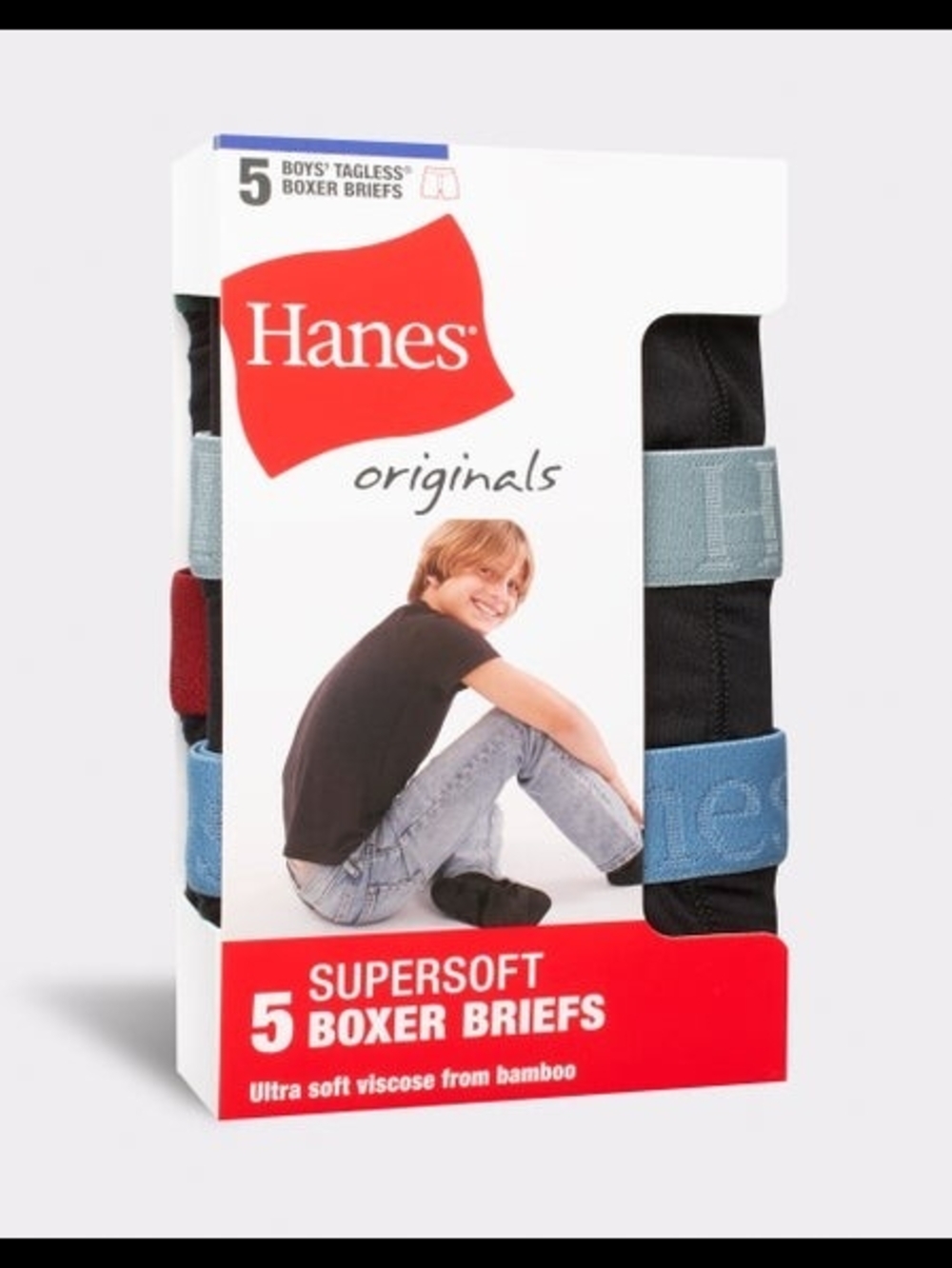 Hanes Originals 5-Pack Supersoft Boxer Briefs - Black with Colored Waistbands